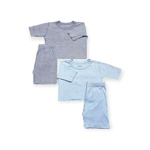 Hanna Andersson Moon & Back Grey & Light Blue Striped Short Johns Pajamas Sets